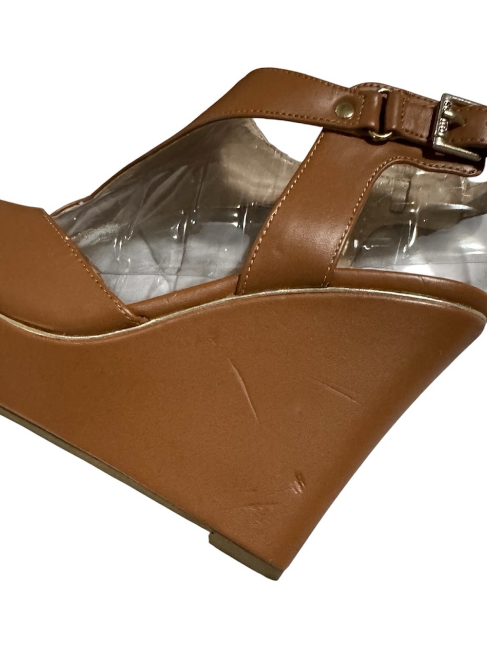 GUESS BROWN STRAPPY WEDGE SANDALS - Picture 8 of 10
